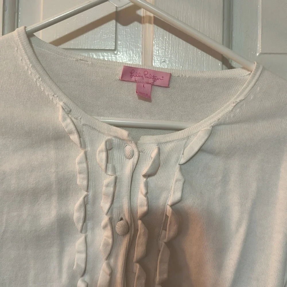 Lilly Pulitzer cropped white sweater cardigan size large